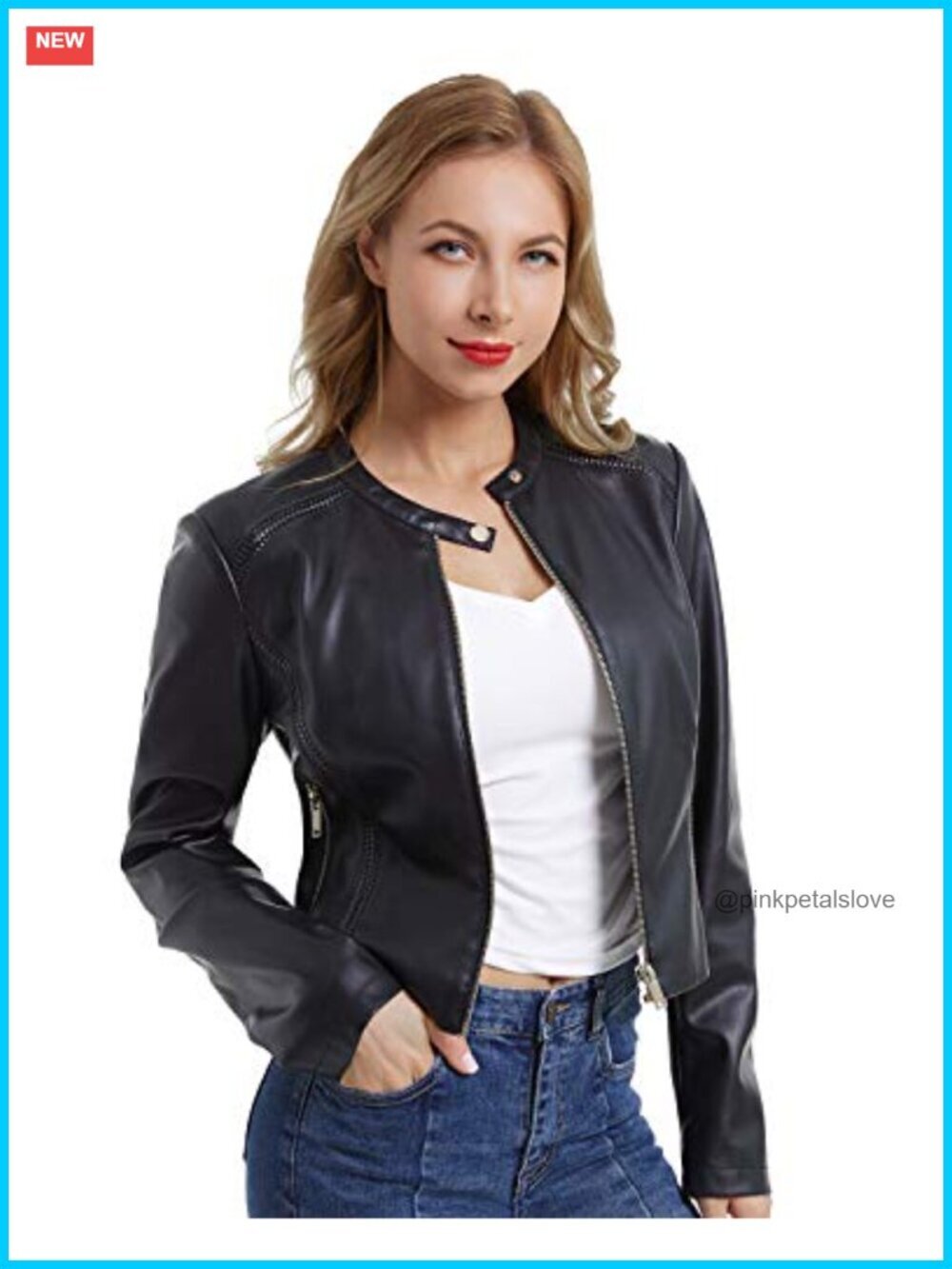 Faux Leather Zip Up Moto Biker Jacket Short PU Motorcycle Outwear